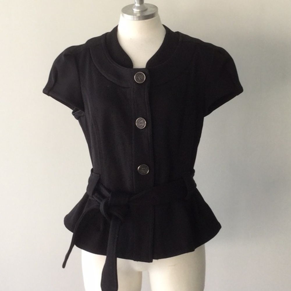 Diane Von Furstenberg Black Peplum Blazer Vest Cap Sleeves Size 12 New DVF